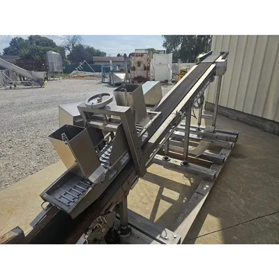 Used 8" wide Incline Belt Incline Conveyor w/ Bag Flattening