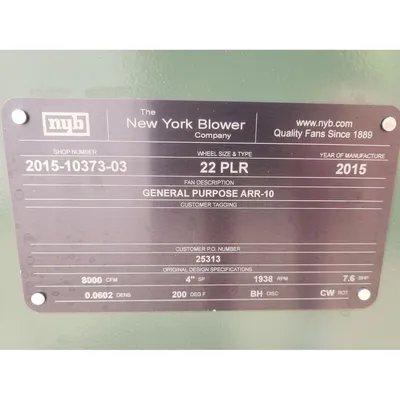 Used NEW YORK BLOWER 22 PLR Centrifugal Fans West Virginia US | JM Industrial #1338185