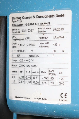 USED DEMAG DC-COM 10-2000 2/1 H4 V4/1