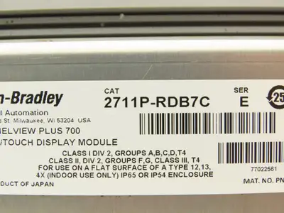 Allen Bradley 2711P-B7C4D8 HMI PanelView Plus 700 Operator Interface 24VDC Ser A