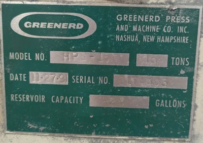 USED 1991 GREENERD PRESSES GREENERD HPB-15 PRESS