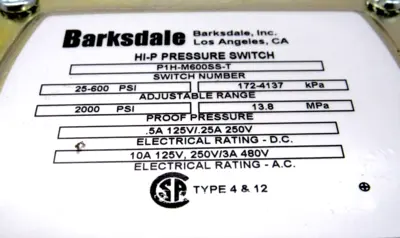 NEW BARKSDALE P1H-M600SS-T PRESSURE SWITCH P1HM600SST