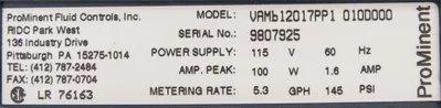 USED PROMINENT VAMB12017PP1010D000 METERING PUMP
