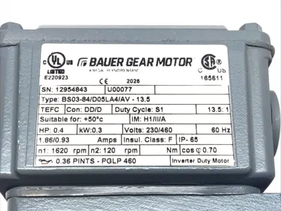 New | in-Stock Bauer Gearmotor 0.4HP 0.3kW H1/II/A Gearmotors Michigan US | Maverick Industrial Sales #1389211