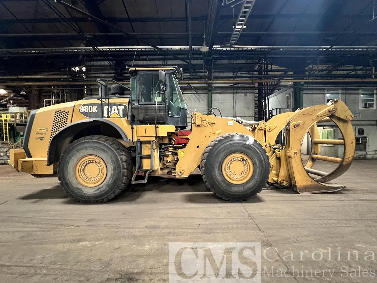 USED 2013 CAT 980K WHEEL LOADER WITH LOG FORKS