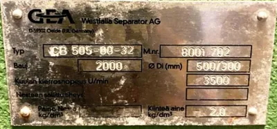 Westfalia CB 505-00-32 decanter centrifuge, 316SS.