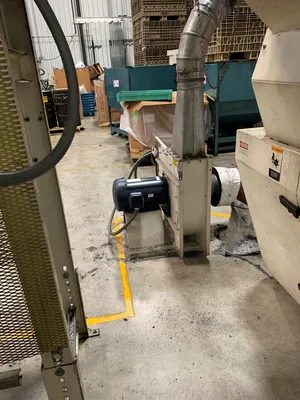 Cumberland 1620 Grinder w/infeed conveyor, blower/cyclone and baghgouse