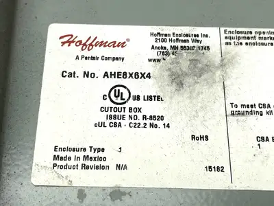 AHE8X6X4 | Hoffman  Wall-Mounted Hinged Cover Enclosure 8" x 6" x 4" - Used