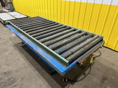 5,000 LBS X 96" X 48" BISHAMON HYDRAULIC SCISSOR LIFT TABLE WITH ROLLER CONVEYOR TOP, 115 VOLT: STOCK #20963