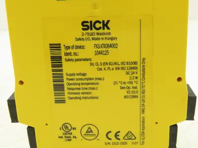 Sick FX3-XTI084002 Flexi Soft Safety Controller 1044125 24VDC 2.2 W FW V3.10.0