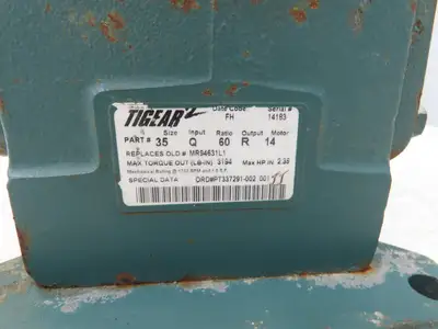 Dodge 35Q60R14 Tigear 2 Worm Gearbox 60:1 Reducer 29rpm 2.35Hp RH 143/145TC