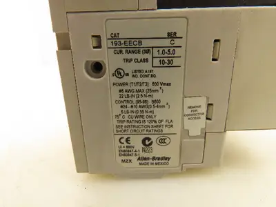 Allen Bradley 193-EECB Motor Starter Contactor Overload Relay 1-5A 120V Coil