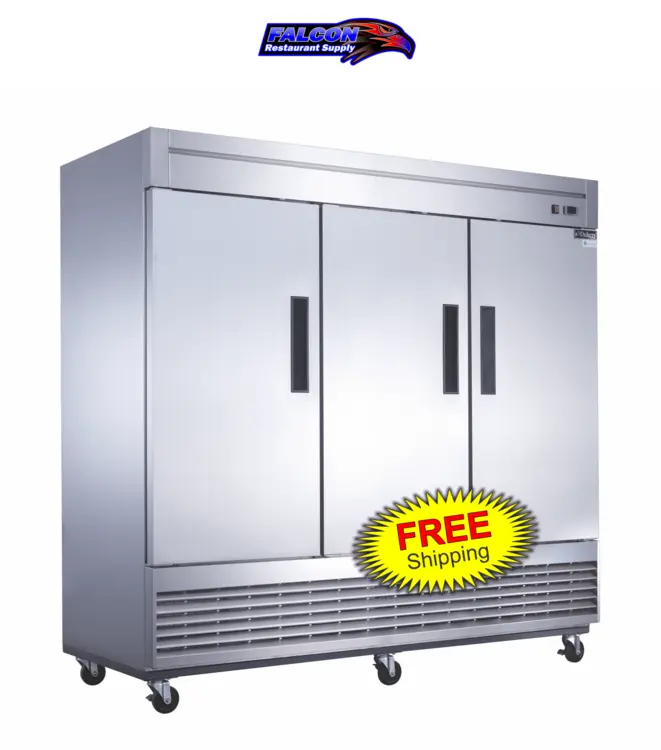 New | in-Stock Dukers New Dukers D83R Stainless Steel Solid 3-Door Commercial Reach-in Refrigerator Refrigerators Illinois US | Falcon Restaurant Supply #1376262