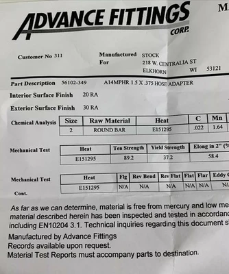 NEW ADVANCE FITTINGS  CORP A14MPHR