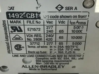 USED ALLEN BRADLEY 1492 CB1 G100 SER A