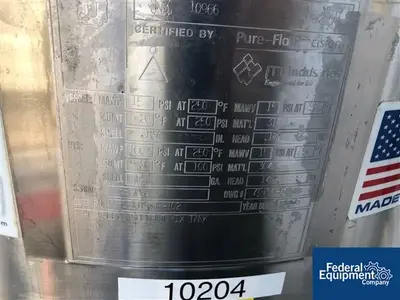 USED ITT 40 Gal ITT Industries Reactor, 316L S/S, 15/100#