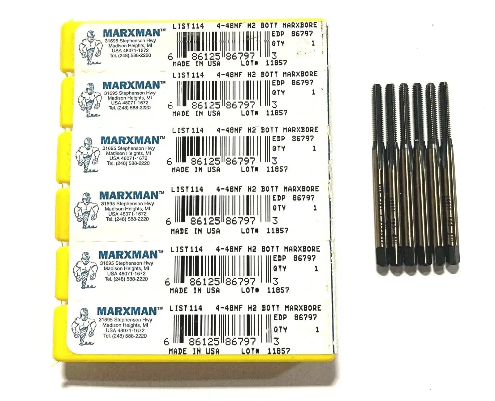 Marxman 4-48NF Tap HSS 3FL H2 Bottoming General Purpose Black & Gold Coating 6pk