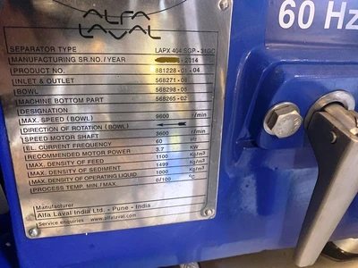 Alfa-Laval LAPX 404 SGP-31G/GC CLARA 20 HF clarifier skid, 316L SS.