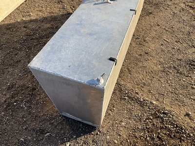 Buechler and Sons 100 gallon aluminum fuel tank, used, approx 74”L x 17-3/4” x 20”T