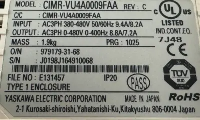 USED YASKAWA CIMR-VU4A0009FAA DRIVE W/ SI-EN3/V ETHERNET MODULE