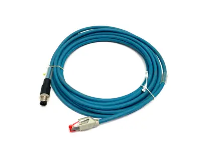 USED BOSCH REXROTH ETHERNET DATA TRANSFER CABLE M12 TO RJ45 5M LENGTH