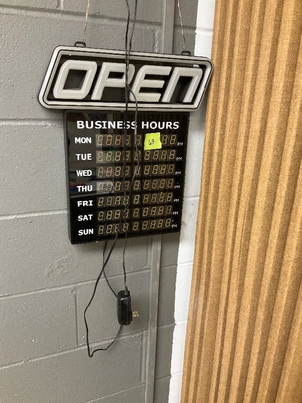 Open sign with business hours