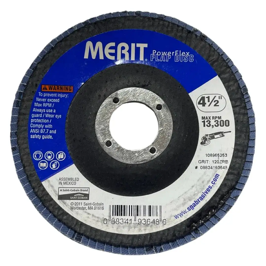 MERIT 4-1/2" x 1/4" x 7/8" Flap Disc Type 29 Zirconia Alumina 120 Grit 10 Pack