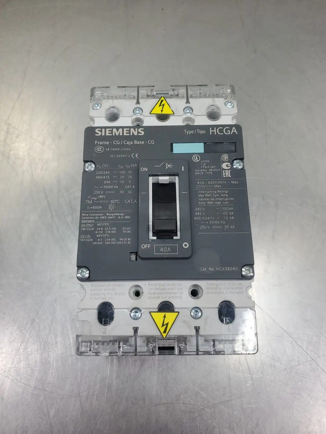 USED Siemens HCX3B040 CIRCUIT BREAKER, 40A, 220-690V
