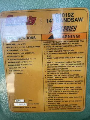 GRIZZLY, G1019Z 14" BANDSAW