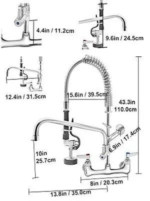 Commercial Pre-rinse Faucet Wall Mount Kitchen Sink Faucet 8" w/ Sprayer