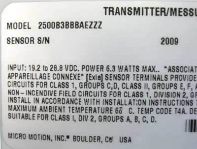 USED Micromotion 2500B3BBBAEZZZ