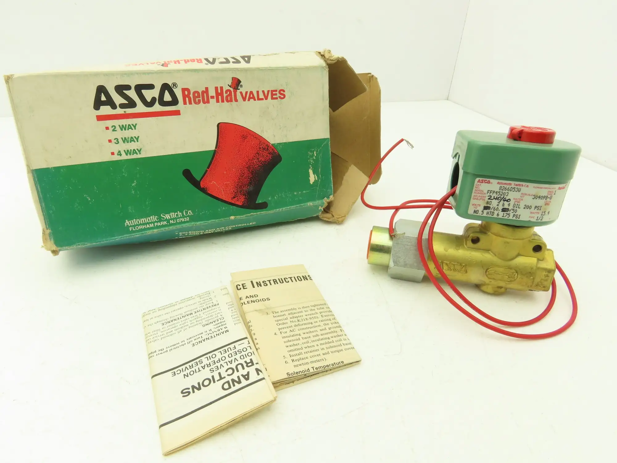 Asco 8266D53V Solenoid Valve 240VAC/60Hz 15.4W 200PSI # 2 And 4 Oil 1/2"NPT