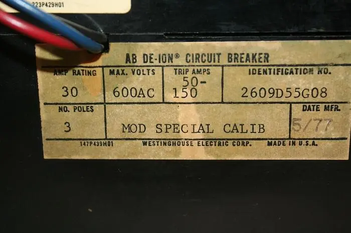 Used WESTINGHOUSE 2609D55G08 Circuit Breakers Michigan US | Ideal Machinery #701472