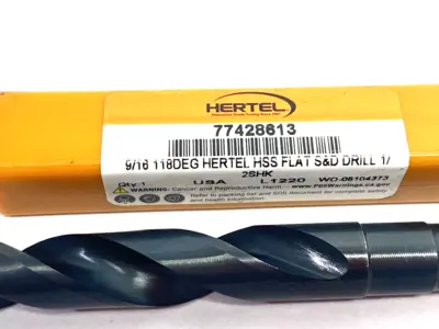 USED HERTEL REDUCED SHANK DRILL BIT: 9/16" DIA, 1/2" SHANK DIA, 118 DEG POINT