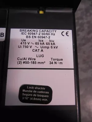Square D LX36250 Electronic Trip Circuit Breaker 250A 600VAC no Rating Plug Used