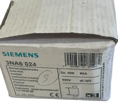 NEW SIEMENS 3NA6824 FUSE LINK 3 PCS