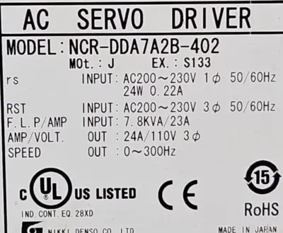 NIKKI DENSO NCR-DDA7A2B-402 AC Servo Drive (BIN2.5.1)