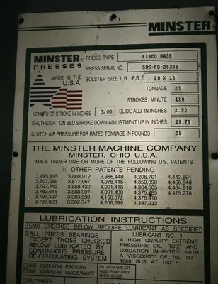 Used 1994 MINSTER 59S Misc Industrial Equipment Kentucky US | Aucto #565308