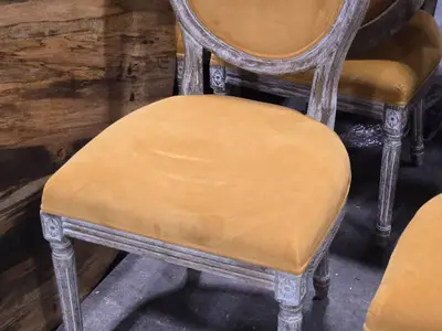 Lot of (2) Distressed Finish Wood Frame Oval Back Accent Chair - Manchester by Linon