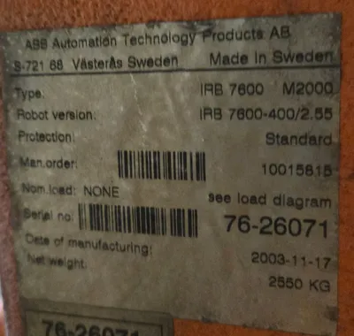 USED 2003 ABB IRB 7600-400/2.55