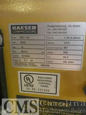 USED 2002 KAESER BSV 100 VACUUM PUMP