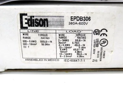NEW EDISON EPDB306 POWER DISTRIBUTION BLOCK 600V 380 AMP