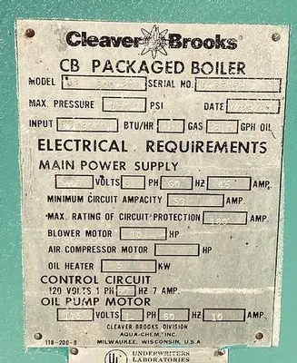 200 HP Cleaver Brooks 150 PSI Steam Boiler 1989 CB-600-200