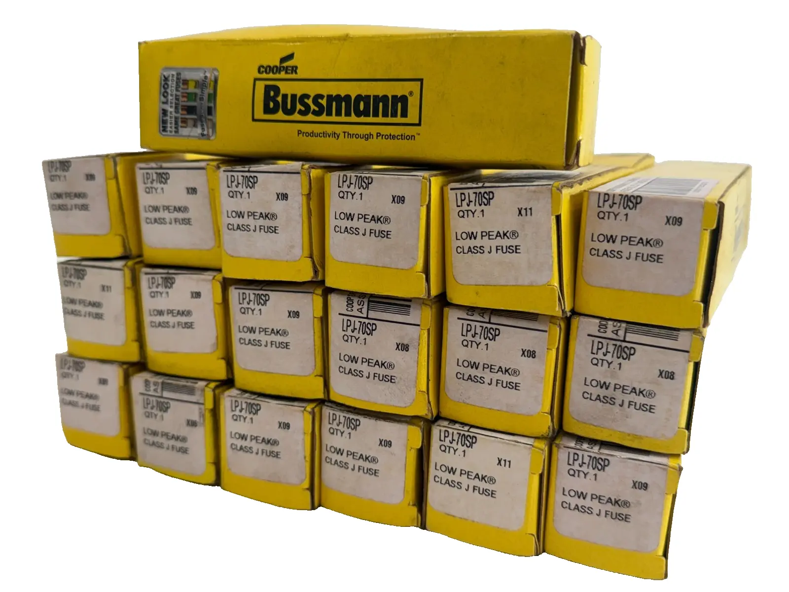 NEW LOT OF 19 BUSSMAN LPJ-70SP LOW PEAK FUSES LPJ70SP