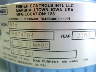 Used Fisher Type 846 Sensors New Hampshire US | Bitter End Trading #1452772