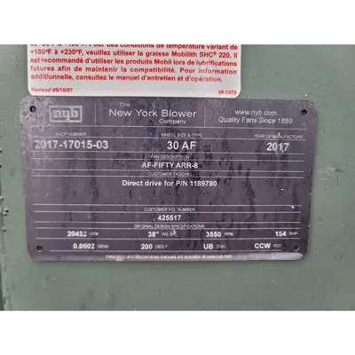 USED NEW YORK BLOWER 30 AF-FIFTY