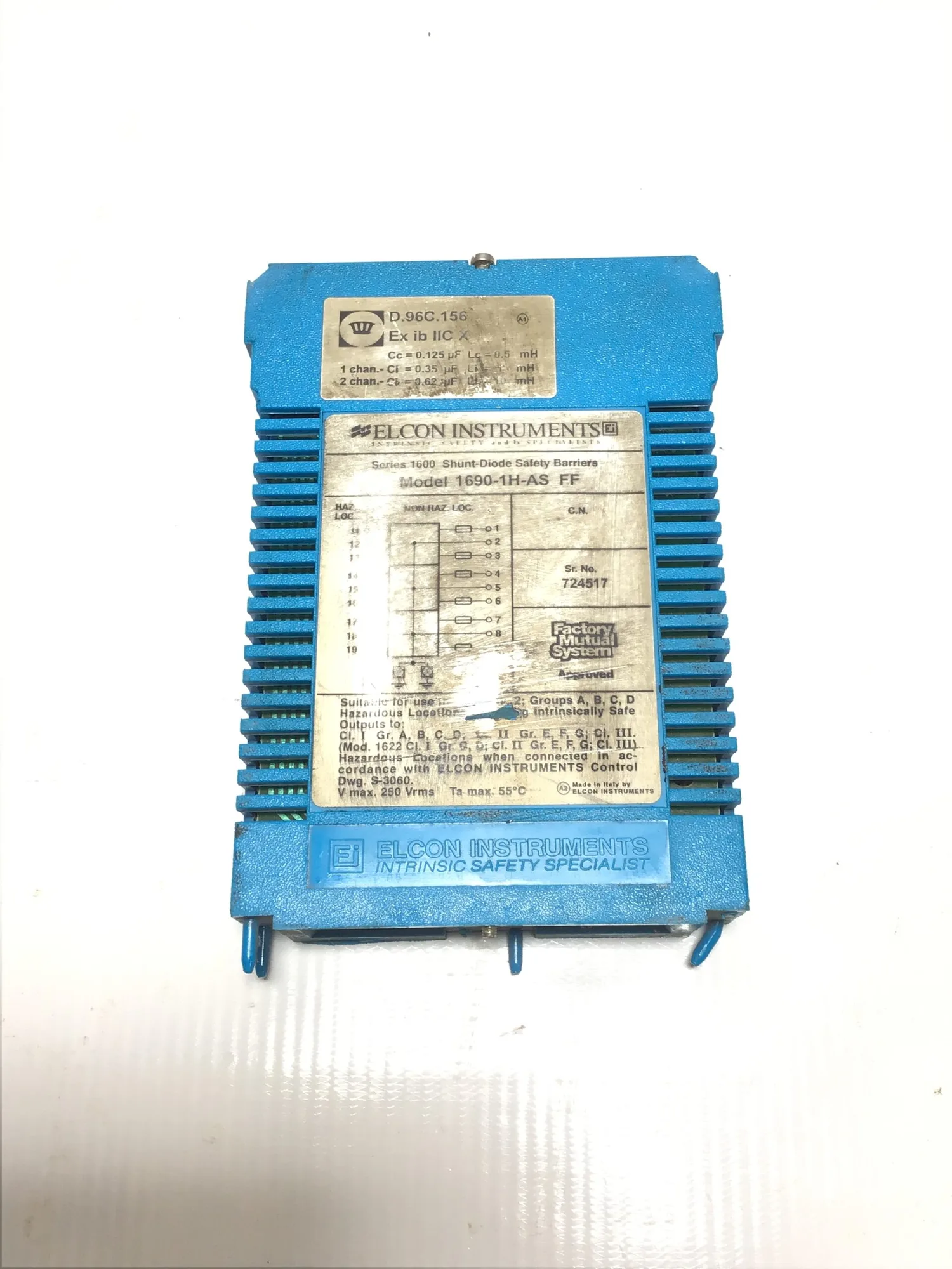Elcon Inst. Series 1600 Shunt-Diode Safety Barriers Model 1690-1H-AS FF