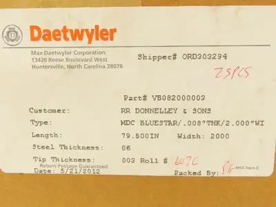 Daetwyler MDC Bluestar Doctor Blade .008" x 2.00"W x 79.5"L 003°  Box of 25