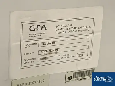 USED GEA 1,350 Liter GEA Buck Systems Tote, model 13373-A02