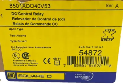 NEW SQUARE D 8501XD040 DC CONTROL RELAY SER. A 8501XD040 V53